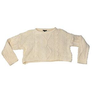 Papermoon Women’s Small Cable Knit Sweater Cream Beige Cropped Pullover 22x15